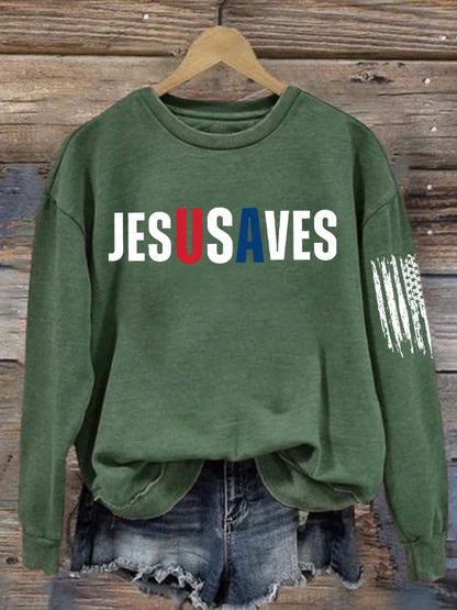 Women's Fall American Jesus Casual Crew Neck Top