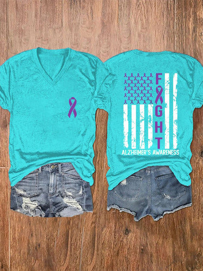 Women's Alzheimer's Awareness Printed V-Neck T-Shirt