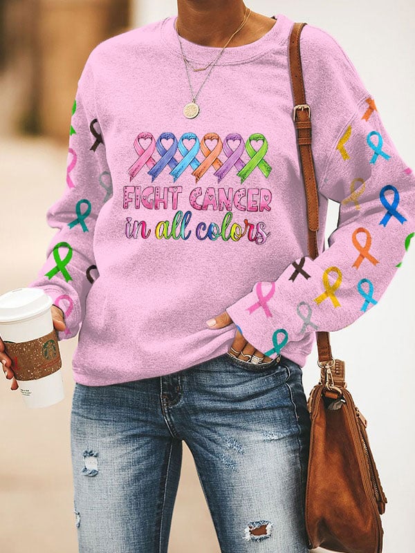 Women's Fight Cancer In All Colors Print Casual Sweatshirt