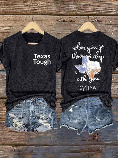 🙏💔Join us in praying for Texas.🙏Retro Texas Tough When You Go Through Deep Waters, I Will Be With You. Isaiah 43:2 Print T-Shirt