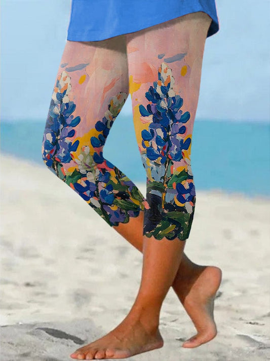 🙏💔Join us in praying for Texas.🙏Women's Retro Texas Bluebonnet Print Leggings