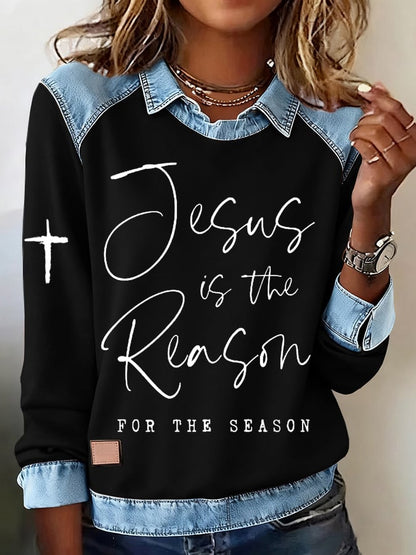 Women's Jesus Is The Reason For The Season  Print Sweatshirt