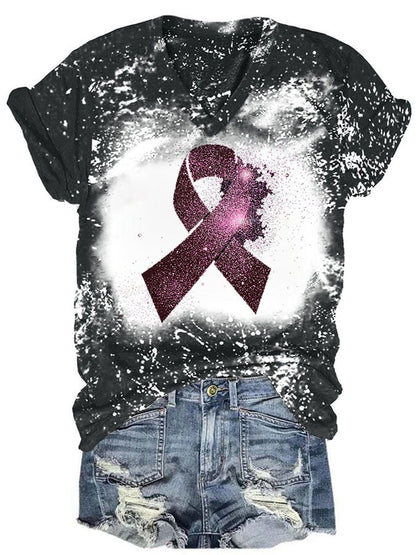 Women's Casual Ribbon Print Short Sleeve T-Shirt