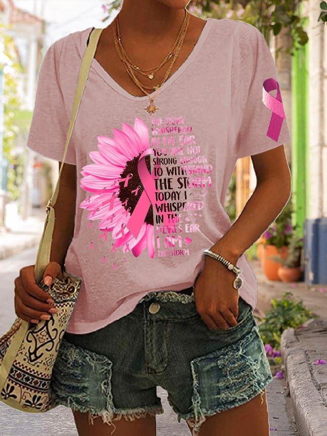 Breast Cancer Fighter Sunflower Inspirational Quote Print Short Sleeve T-Shirt