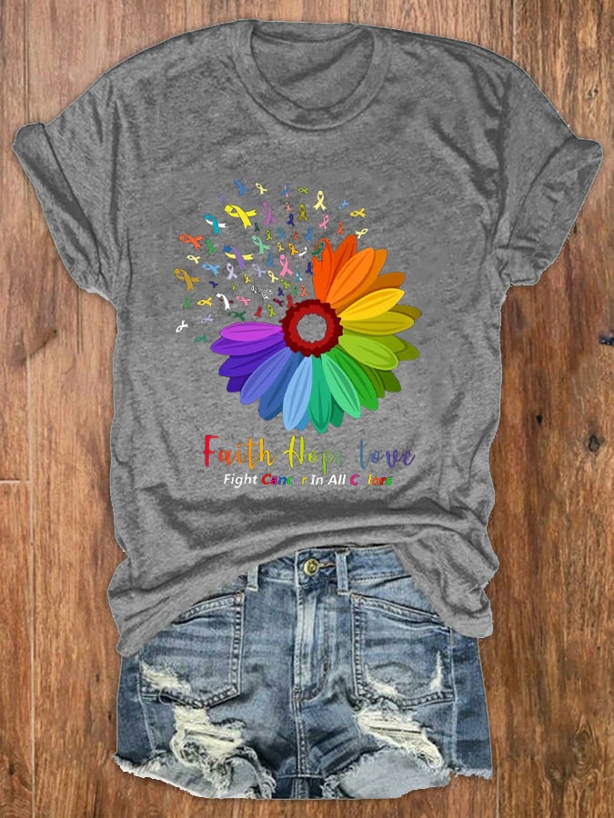 Women‘s Fight Cancer In All Colors Cancer Awareness Casual Tee