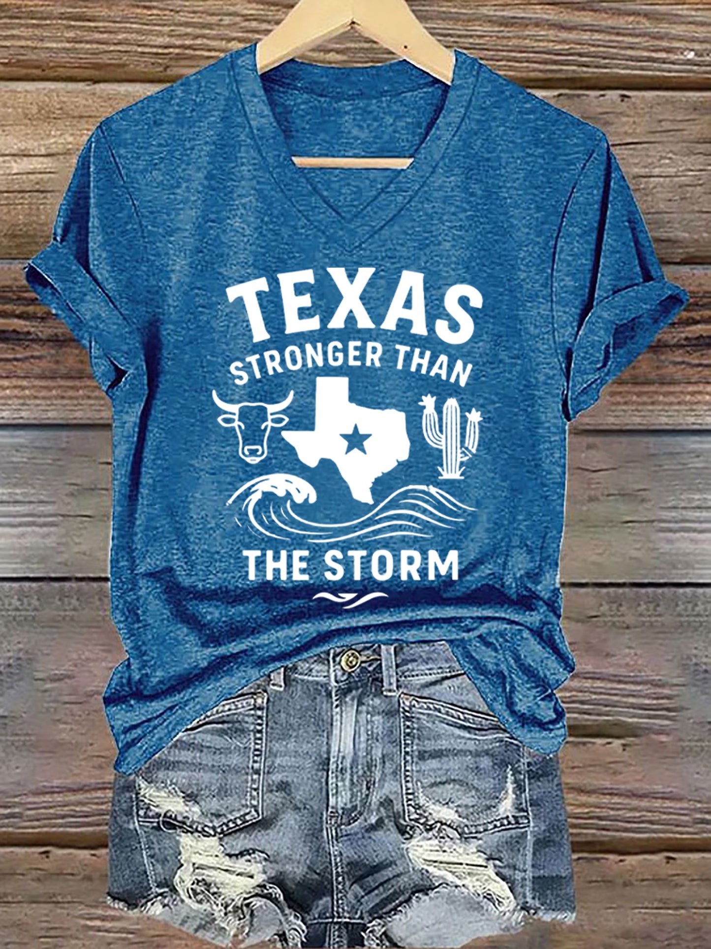🙏💔Join us in praying for Texas.🙏Women's Texas Stronger Than The Storm Printed Short-Sleeved T-Shirt