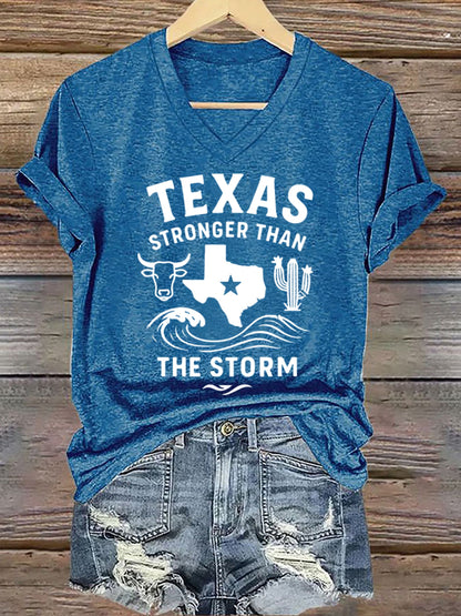 🙏💔Join us in praying for Texas.🙏Women's Texas Stronger Than The Storm Printed Short-Sleeved T-Shirt