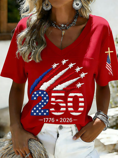 Women'S Retro Independence Day Printed Casual Short Sleeved T-Shirt