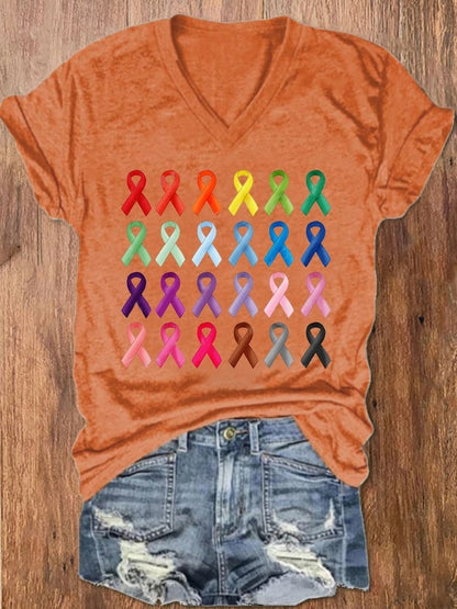 Women's Fight Cancer In All Colors Ribbon T-Shirt