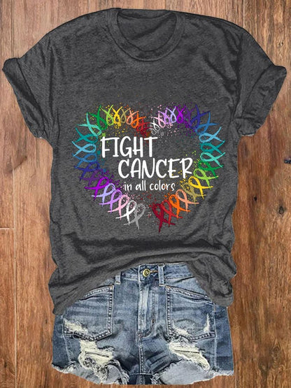 Women's Fight Cancer In All Colors Cancer Awareness  Colorful Ribbon O-Neck Tee