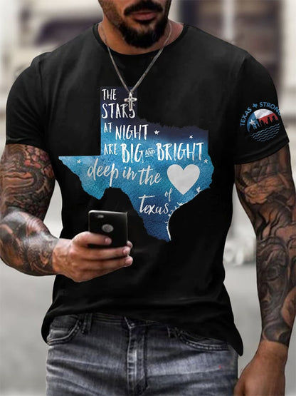 🙏💔Join us in praying for Texas.🙏Men's Retro Texas Strong The Stars At Night Are Big And Bright Deep In The Heart Of Texas Print T-Shirt
