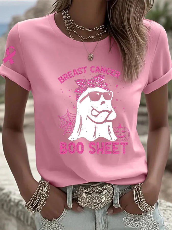 Women's CasualBreast Cancer is Boo Sheet  T-Shirt