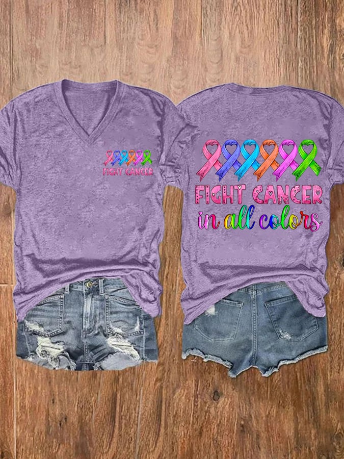 Women's Breast cancer Fight Cancer In all Colors Printed Casual T-shirt