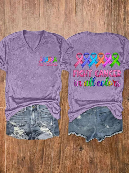 Women's Breast cancer Fight Cancer In all Colors Printed Casual T-shirt