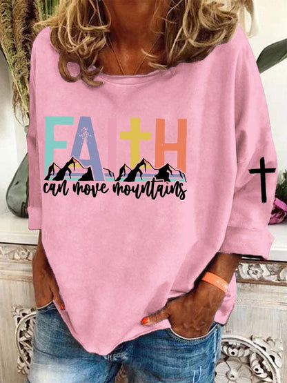 Women's Faith Can Move Mountains  Cross  Print T-Shirt