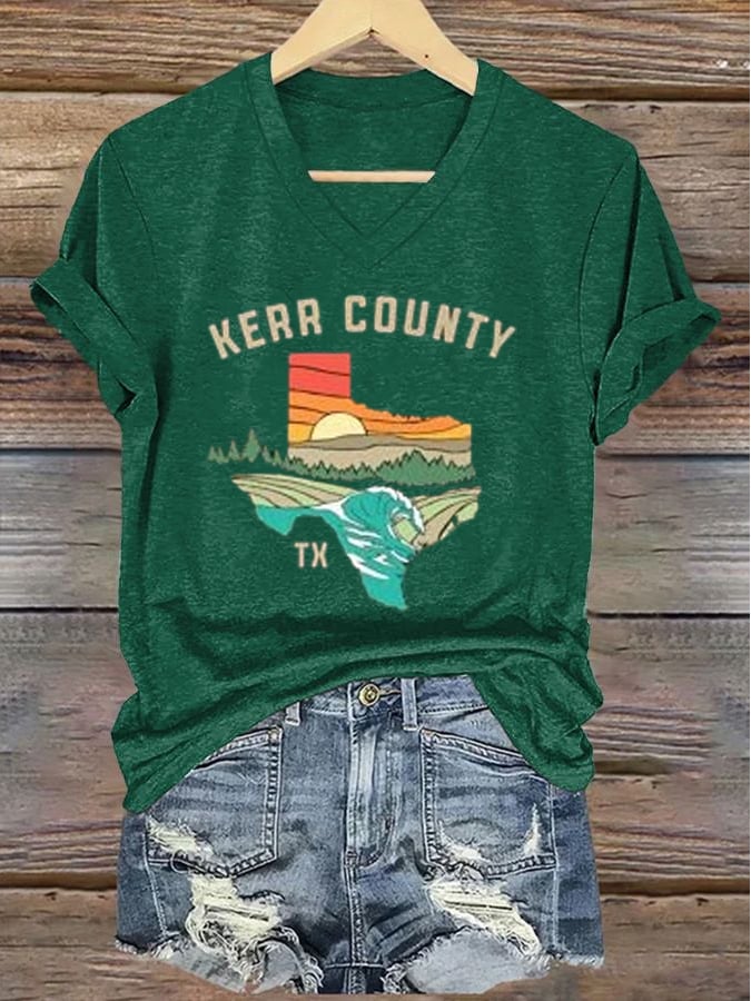 🙏💔Join us in praying for Texas.🙏Women's Kerr County Strong V-neck T-shirt