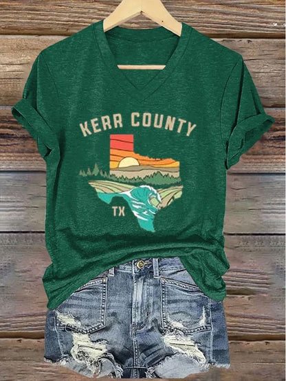 🙏💔Join us in praying for Texas.🙏Women's Kerr County Strong V-neck T-shirt