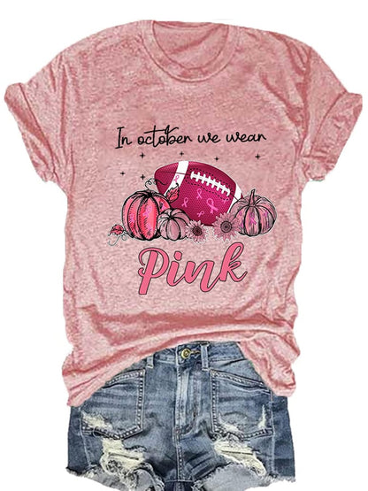 Women'S In october we wear pink Breast Cancer Awareness Print T-Shirt