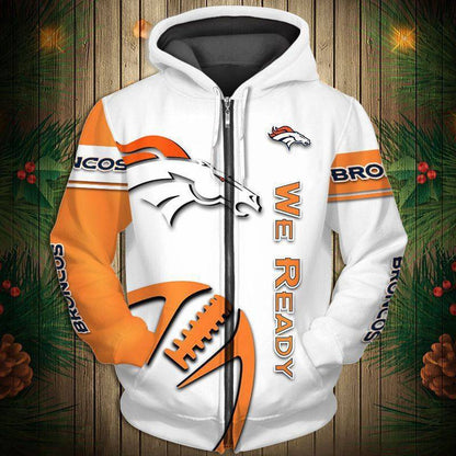 Denver Broncos  Men's Casual Zipper Hooded Sweatshirts