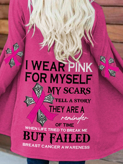 Faith Breast Cancer Awareness I Wear Pink For Myself Print Long Sleeve Cardigan