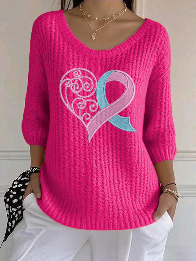 Women's Casual Retro Pink Heart Sweater