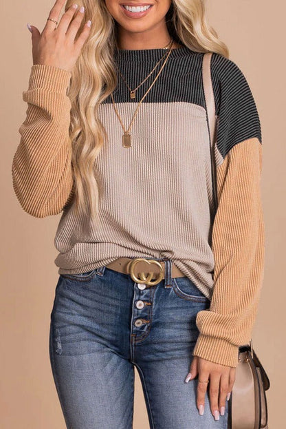 Corduroy Color Block Long Sleeve Top