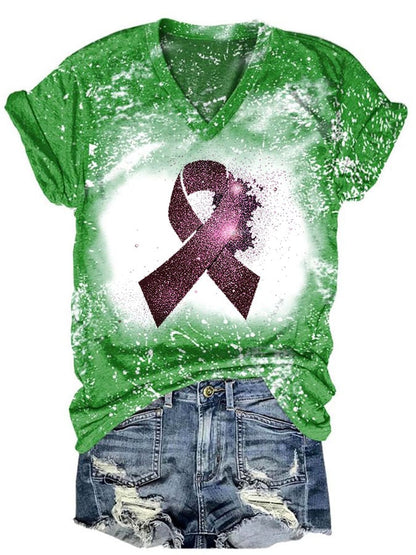 Women's Casual Ribbon Print Short Sleeve T-Shirt