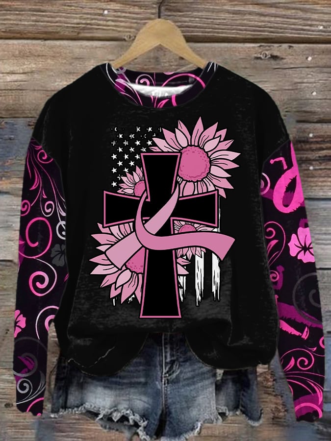 Women's Faith In Breast Cancer Awareness Print Long Sleeve Sweatshirt