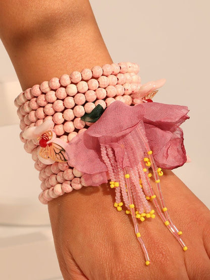 Breast Cancer Awareness Pink Floral Bracelet