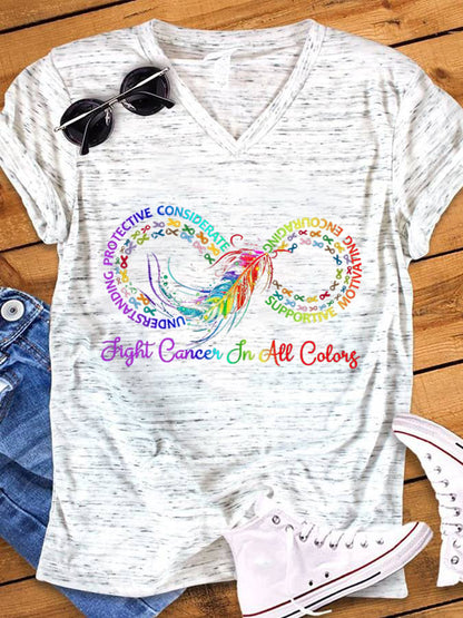 Women's Fight Cancer In All Colors Cancer Awareness V-Neck T-Shirt