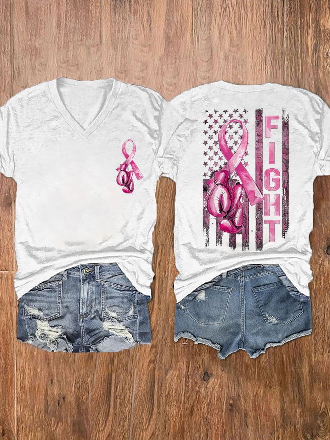Women's Ffight Breast Cancer America Flag Tee