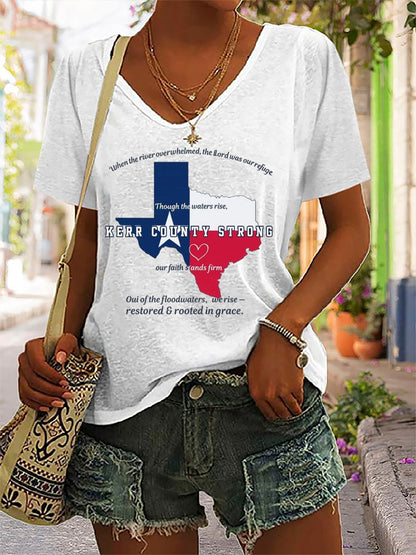 🙏💔Join us in praying for Texas.🙏Women's Kerr County Strong  Printed Short-Sleeved T-Shirt