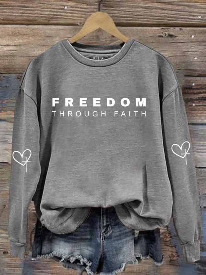 Women's Freedom American Flag Print Sweatshirt