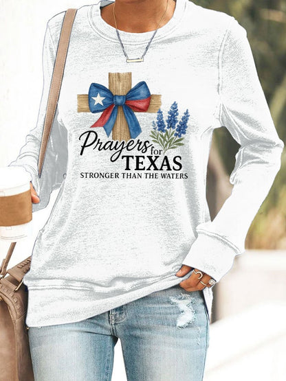 🙏💔Join us in praying for Texas.🙏Retro Texas Strong Prayers For Texas Stronger Than The Waters Print Sweatshirt