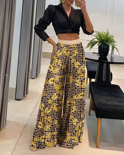 Women's pants wide-leg , loose elegant geometric print, casual