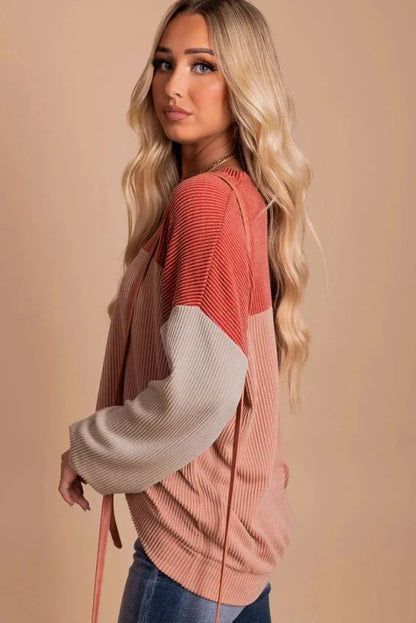 Corduroy Color Block Long Sleeve Top