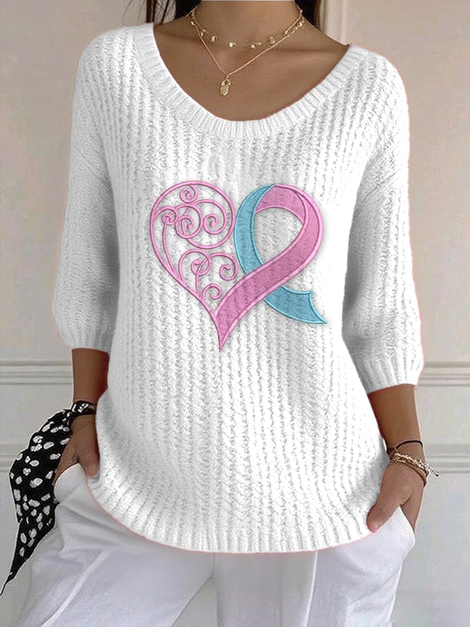 Women's Casual Retro Pink Heart Sweater