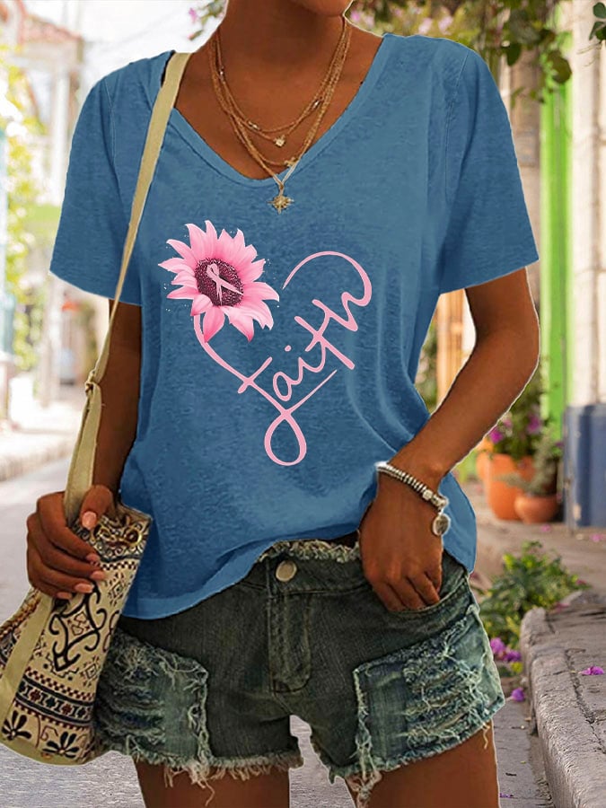 Women's Fight Breast Cancer Awareness Print Casual T-Shirt