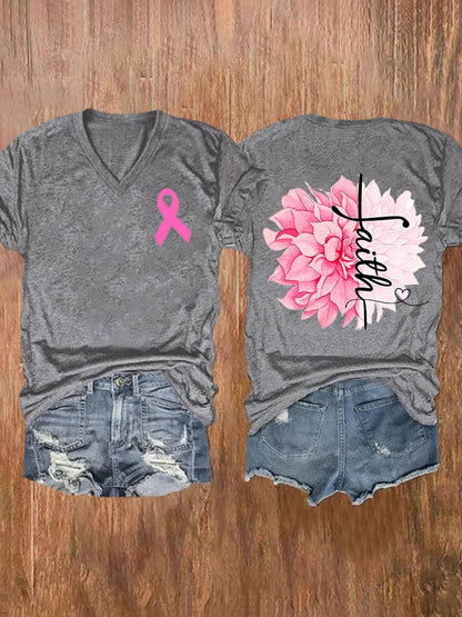 Women'S Faith In Breast Cancer V Neck T-Shirt