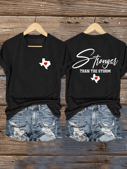 🙏💔Join us in praying for Texas.🙏Women's Texas Strong Than The Storm Print V-Neck T-Shirt