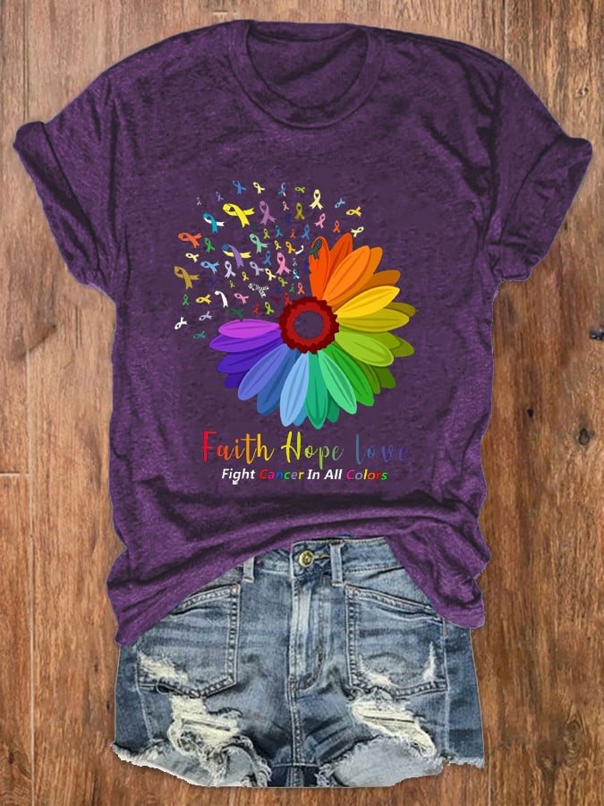 Women‘s Fight Cancer In All Colors Cancer Awareness Casual Tee