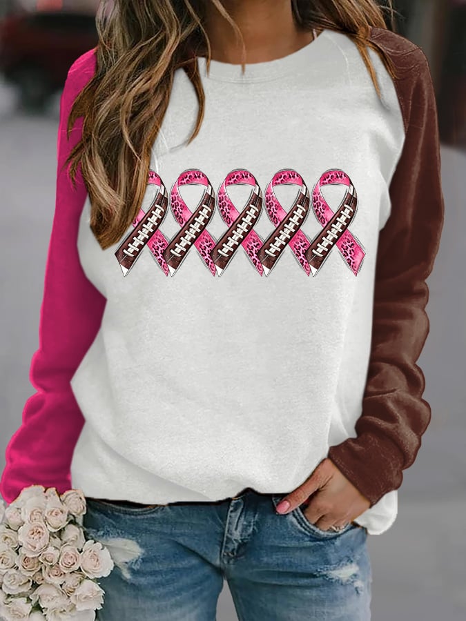Women's Ribbon Breast Cancer Art Print Long Sleeve Sweatshirt