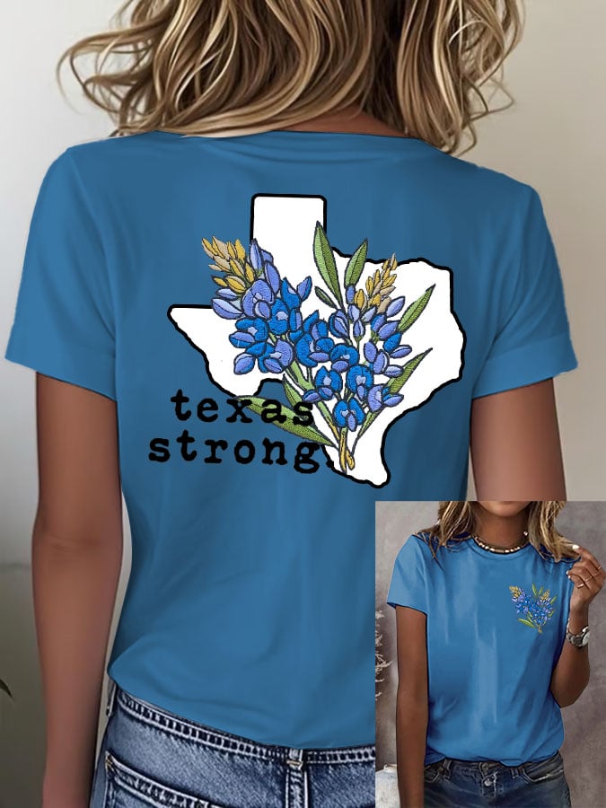 🙏💔Join us in praying for Texas.🙏Women's Retro Texas Strong Bluebonnet Print T-Shirt