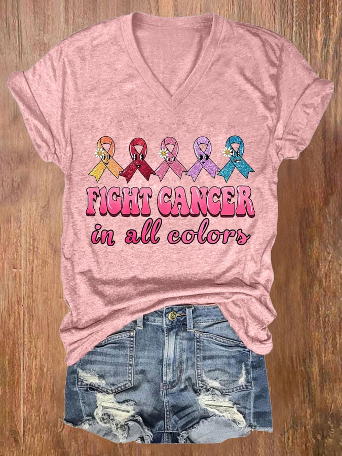 Fight Cancer In All Colors Print T-Shirt