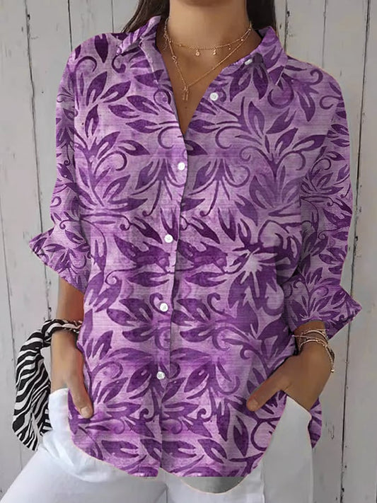 Women's Retro Alzheimer's Awareness Flowers  Print Casual Shirt