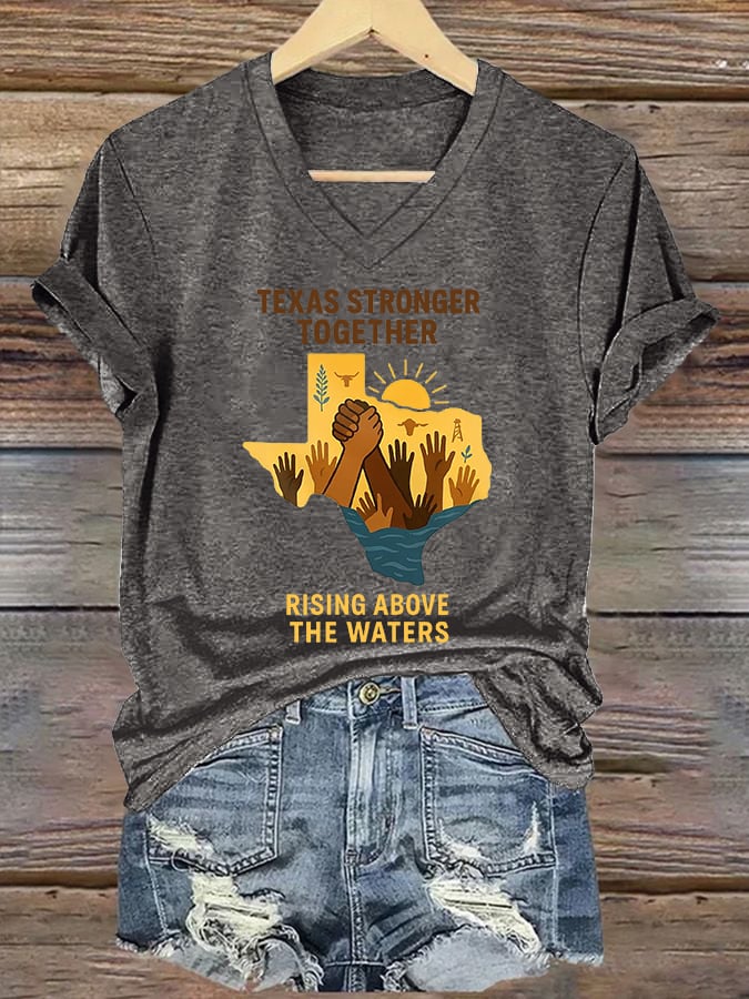 🙏💔Join us in praying for Texas.🙏Women's Texas Stronger Together Rising Above The Water Print T-shirt