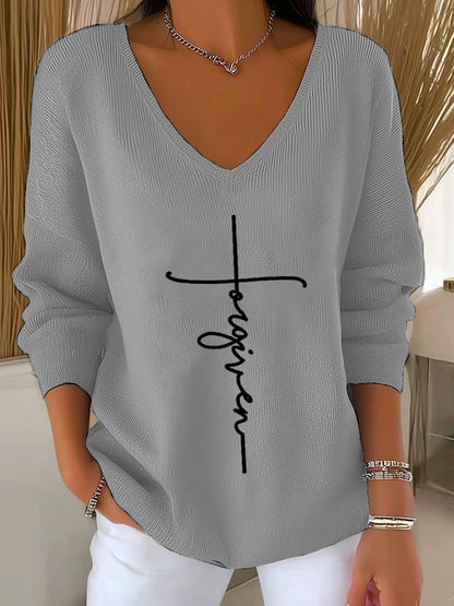 Women's Retro Forgiveness Faith Print Drop Shoulder Sweater