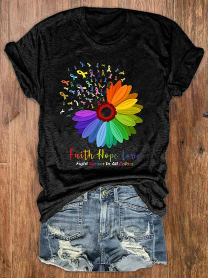 Women‘s Fight Cancer In All Colors Cancer Awareness Casual Tee