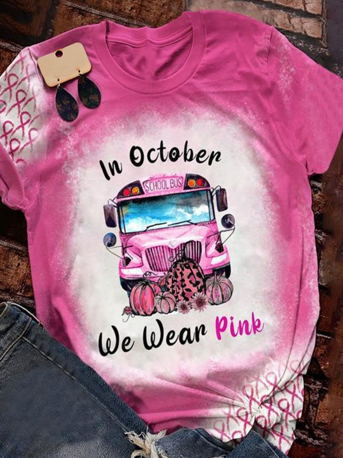 In October We Wear Pink Print T-Shirt