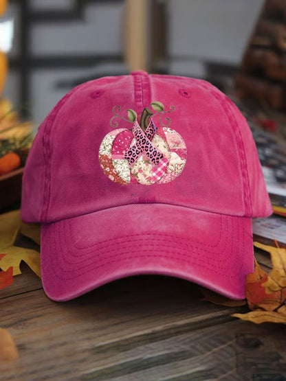 Women's Pink Pumpkin Print Washed Cotton Hat